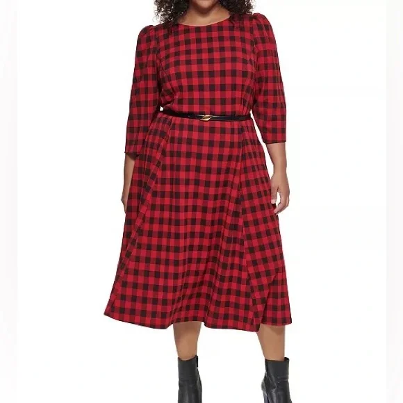Calvin Klein | Dresses | Calvin Klein Plus Size Buffalo Check Belted Aline  Dress